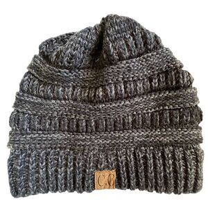 C.C Exclusives Adult Beanie Black Ski Cap Ribbed Knit Leather Tag Logo Classic